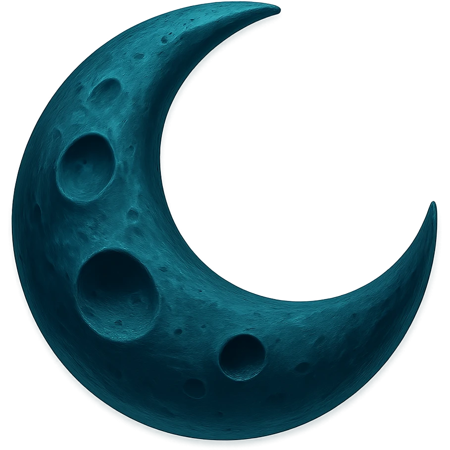 Make this glowing moon more realistic with crater texture and natural shading, keeping the dark cyan color. No background, transparent. emoji