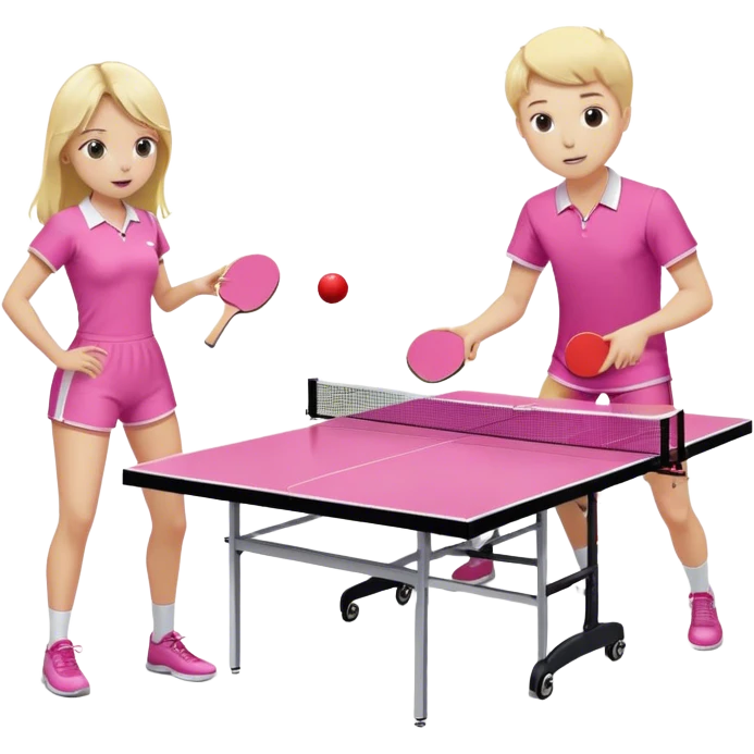 Make a girl and a boy playing ping pong against each other one is a white boy and one is a blonde girl in pink emoji