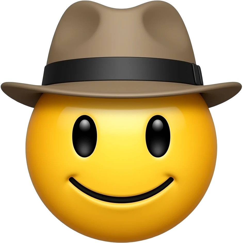 yellow round smirking emoji with a smirk face tipping a fedora emoji