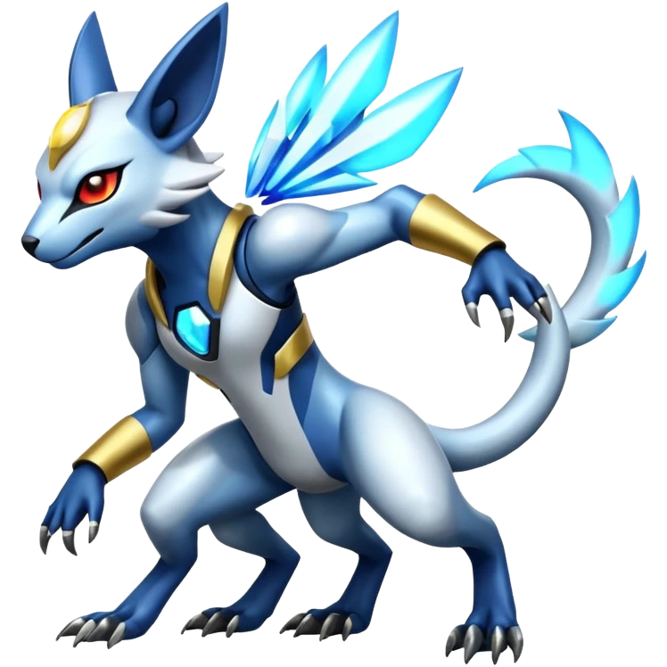 Futuristic highly advanced technological cyborg-Genet-Absol-Zeraora-Primagen-fusion-creature  emoji