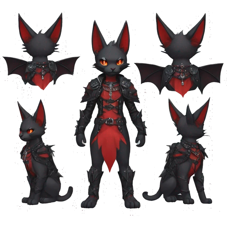 cool edgy black punk red ethereal fantasy nargacuga-bat-cat-Fakemon collar harness full body emoji