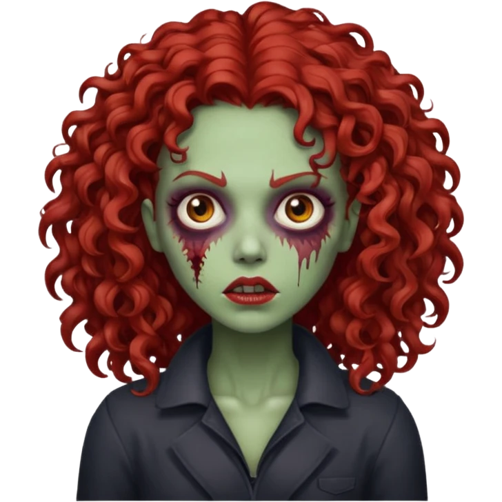 Emoji zombie feminino estilo iPhone com cabelo cacheado volumoso vermelho  emoji