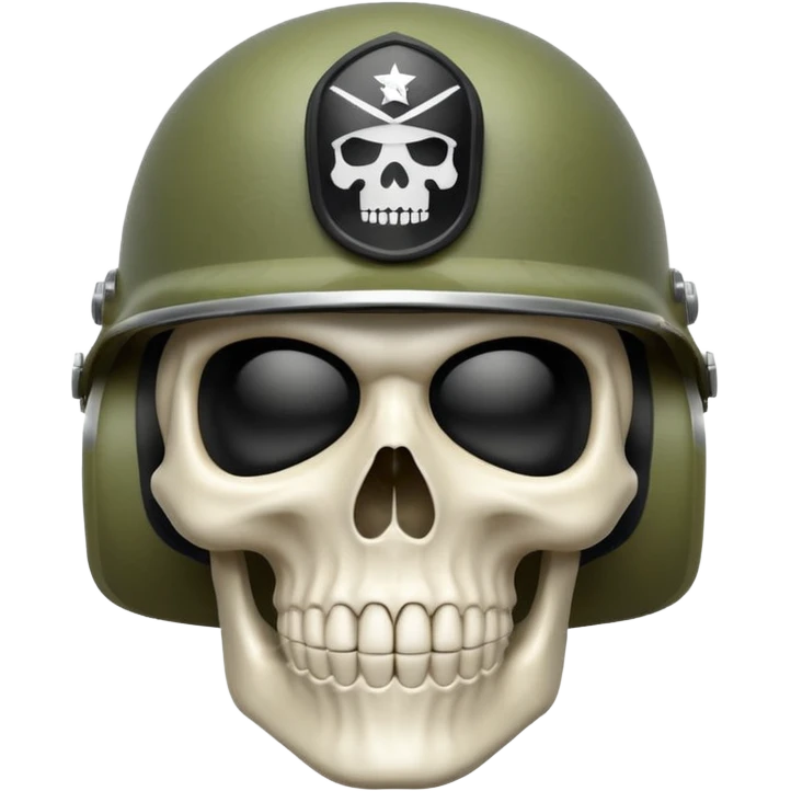 A bold emoji-style skull white sushing wearing a realistic army helmet, . Clean vector style, high contrast, centered composition, modern emoji aesthetic, detailed helmet texture, confident and intense expression, 3D glossy finish, high resolution , no body , emoji
