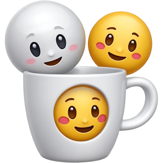 Cute 3D cartoon emoji style sticker of a cup and ball game, glossy plastic texture, soft lighting, smooth shadows, playful expression, high detail, white outline sticker, transparent background” emoji