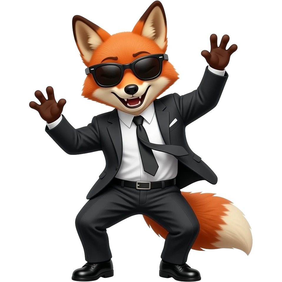 capitalist fox banker godfather with black sunglasses breakdance scaring emoji