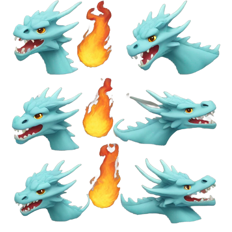 Dragon head breathing fire, top view, back view emoji