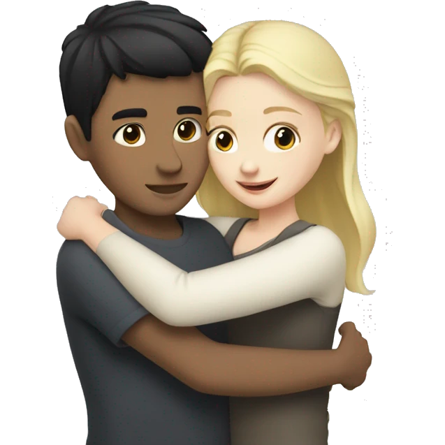 Blonde white girl hugs Chinese boy with black hair emoji
