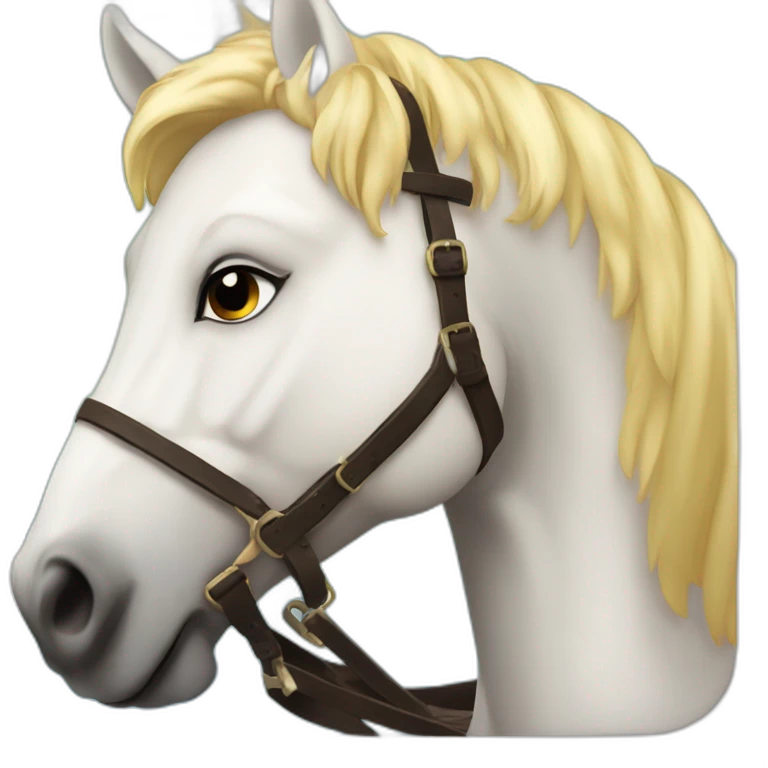 Une fille blonde sur un cheval blanche qui a une corne et des ailes  emoji