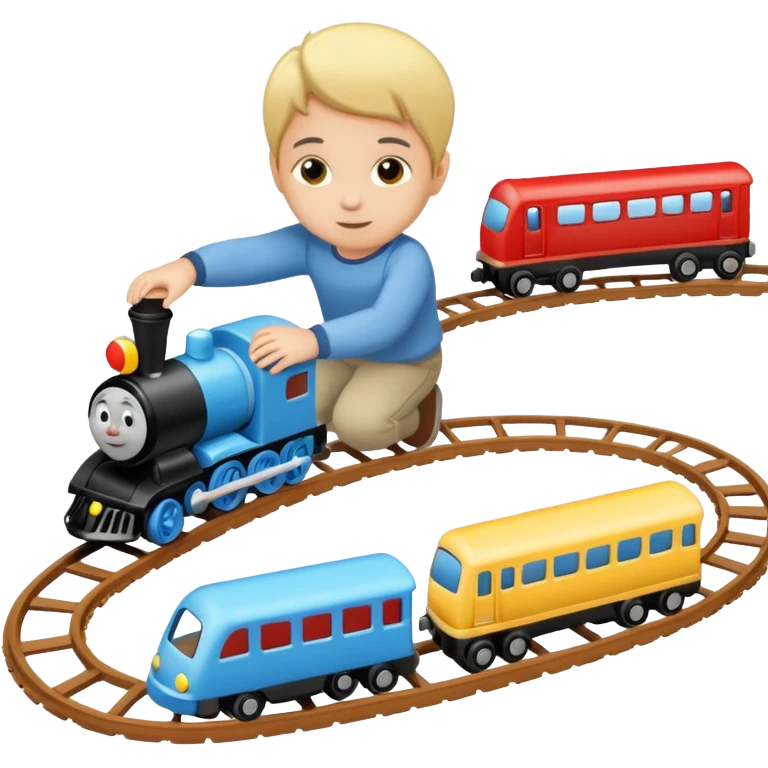 child playing with both toy cars and trains emoji