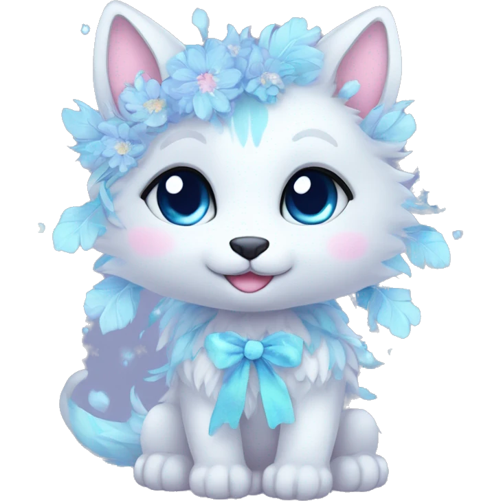 Anthro Cute Cool Pastel Kawaii gorgeous sparkly ethereal fantasy animal creature with blue eyes furry sona with flowers and ribbons beautiful aesthetic emoji