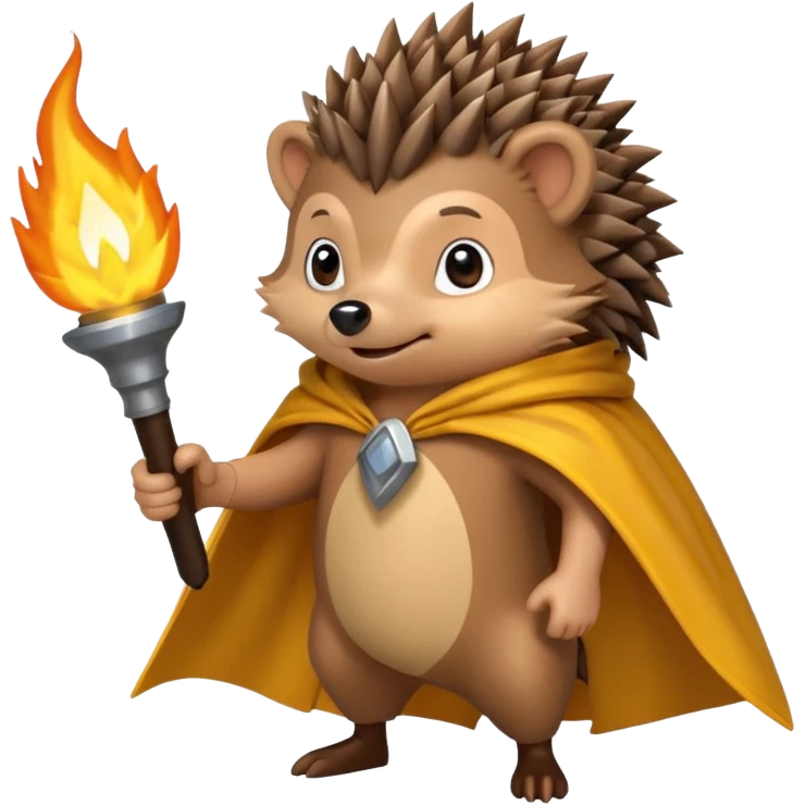 hedgehog holding torch with yellow cape emoji