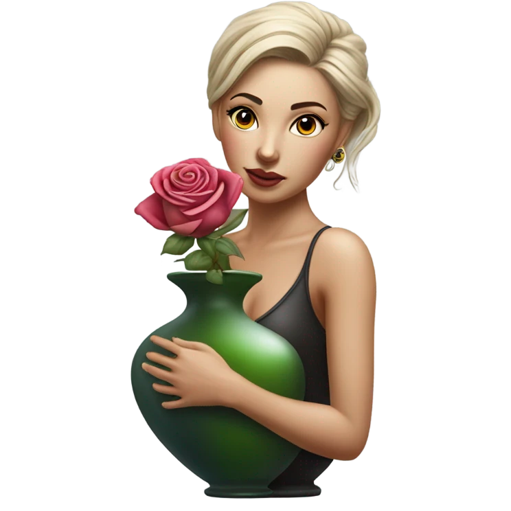 Hyper Realistic beautiful woman model with a small rose tattoo arranging flowers in a vase emoji