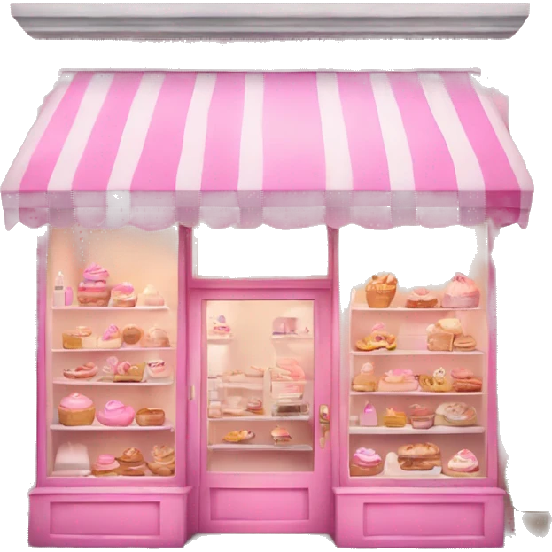 pink bakery, with beauty products in the window instead of pastries, girly emoji