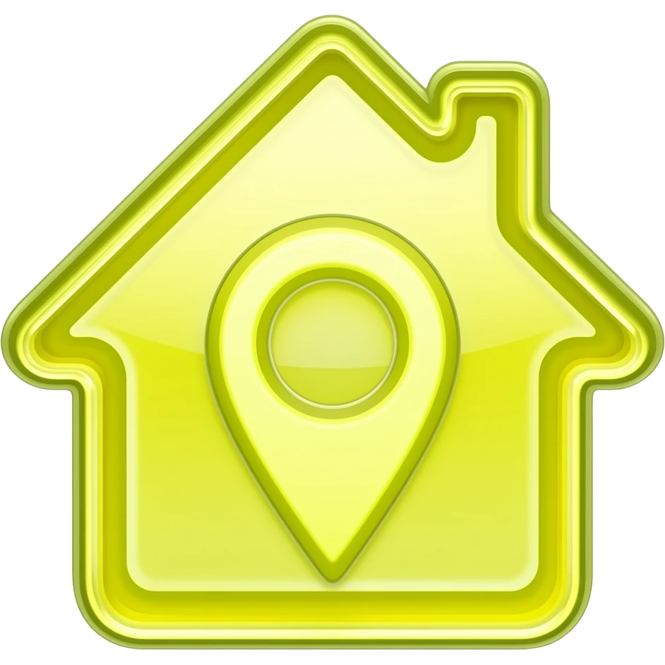 ícone casa e símbolo de localização neon yellow vidro neon brilhante emoji
