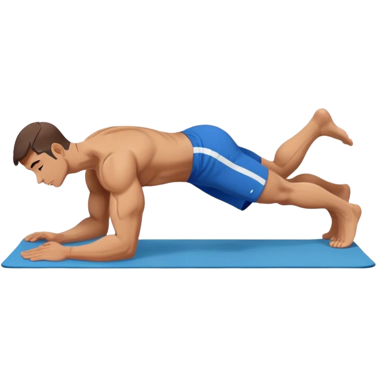 buff man blue shorts doing plank exercise on yoga mat emoji