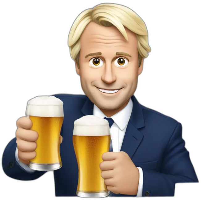 Emanuel Macron avec Marine le Pen buvant une bier emoji