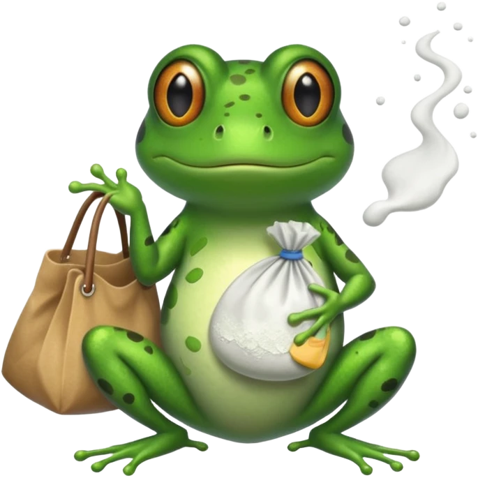 A frog holding a bag of white powder emoji