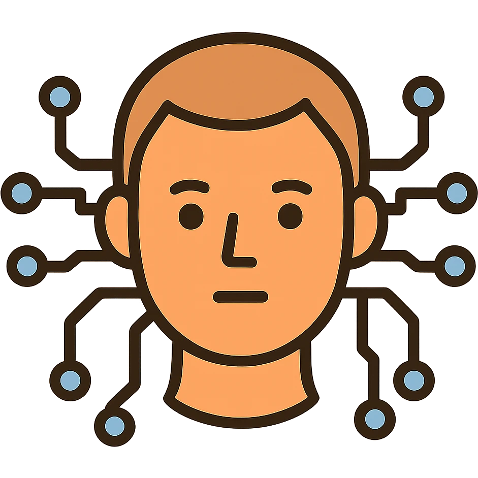 flat toon style digital face with circuit lines emoji