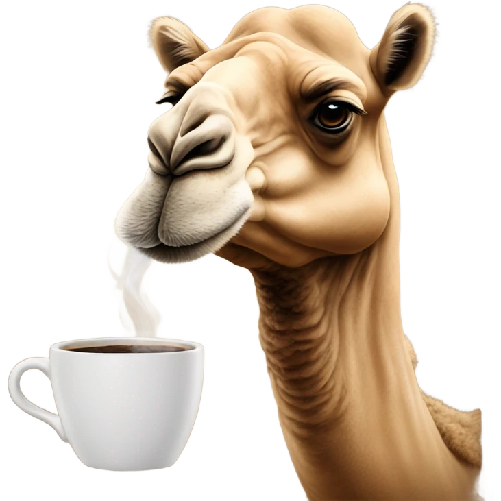 create a camel that is enjoying a cup of coffee and smoking a cigerette emoji