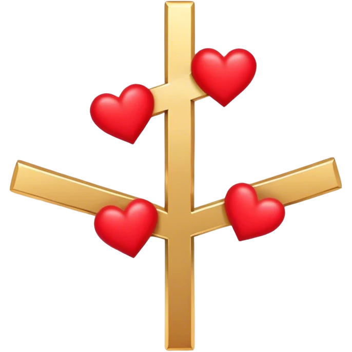Two red  hearts around  a simple gold cross  emoji