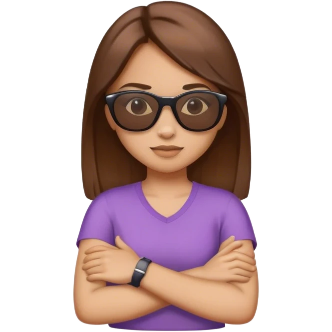 Girl with sun glasses and brown hair crossing her arms emoji