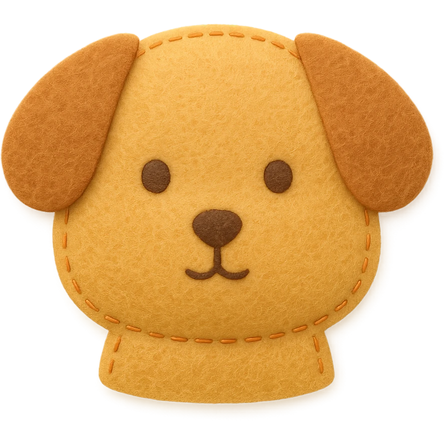 <StylePrompt>
  <Name>Minimal Felt Appliqué Icon</Name>
  <Description>
    A simplified plush icon style with soft felt textures, minimal facial features, and gentle stitching. Focuses on iconic shapes with low visual complexity for maximum clarity at small sizes.
  </Description>
  <VisualProperties>
    <Material>Felt</Material>
    <Texture>Soft, matte surface with faint fiber detail</Texture>
    <Stitching>
      <Type>Thin thread</Type>
      <Color>Muted orange or brown</Color>
      <Pattern>Sparse edge stitching only</Pattern>
    </Stitching>
    <Padding>Low to moderate—slightly puffy but not high-relief</Padding>
    <Edges>Smooth, rounded</Edges>
    <ColorPalette>
      <Primary>Warm yellows, oranges, and browns</Primary>
      <Accent>Minimal dark brown for eyes and nose</Accent>
      <Background>Plain or soft gradient, off-white preferred</Background>
    </ColorPalette>
  </VisualProperties>
  <FacialFeatures>
    <Eyes>Small circles, dark brown</Eyes>
    <Nose>Simple dot or triangle</Nose>
    <Mouth>Omit or use curved line only</Mouth>
    <DetailLevel>Low</DetailLevel>
  </FacialFeatures>
  <Rendering>
    <Lighting>Flat and soft, minimal shadows</Lighting>
    <Perspective>Side or front profile, no complex angles</Perspective>
  </Rendering>
  <Applicability>
    <SubjectType>Animals, objects, icons</SubjectType>
    <OutputFormat>Flat icon or patch-style asset</OutputFormat>
  </Applicability>
</StylePrompt>


{subject} = dog emoji