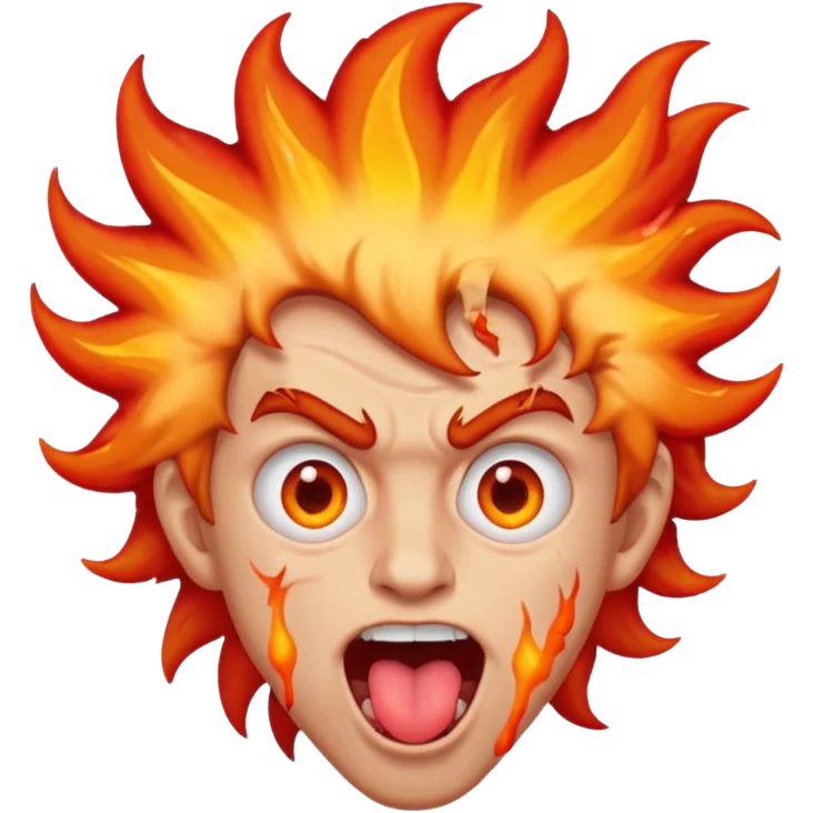 man making crazy face, tongue out, messy hair, eyes on fire emoji