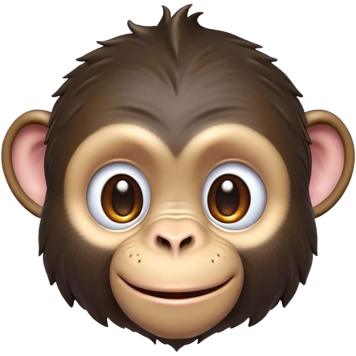Cinematic Cute Chimpanzee Portrait Emoji, Head tilted playfully and inquisitively, with a smooth, expressive face accented by softly ruffled fur and round, sparkling eyes full of mischief, Simplified yet irresistibly adorable features, highly detailed, glowing with a warm, friendly glow, high shine, affectionate and lively, stylized with a touch of whimsical charm, soft glowing outline, capturing the essence of a mischievous yet loving chimpanzee that feels like it could leap out of the screen into your arms! emoji