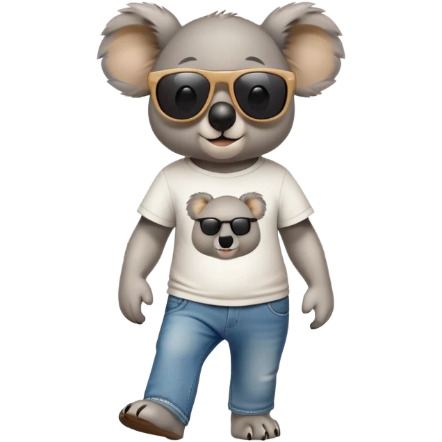 anthropomorphised koala wearing a 'Go' t-shirt and jeans with dark sunglasses walking upright emoji