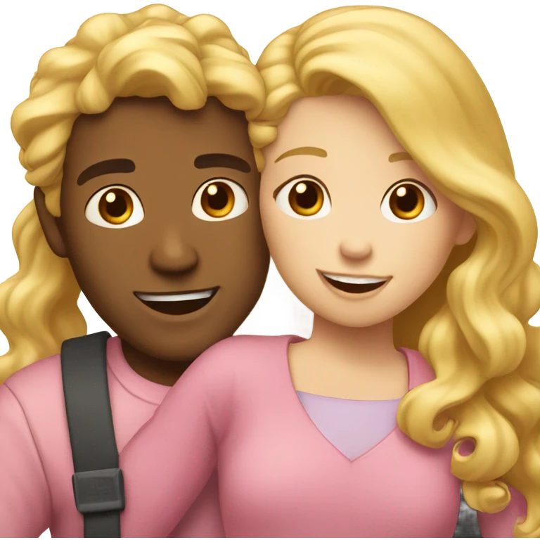 make a guy and a girl, they are hugging, the girl has pink long wavy hair, the guy has blonde hair emoji