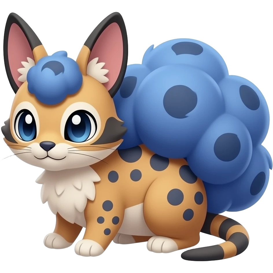 Blueberry-color-pattern-themed puffy fluffy thick bushy brownish soft realistic romantic vintage antique divine beautiful elegant pretty precious cute young youthful Fakémon-Pokémon-feline-Zeraora-Jolteon-serval-caracal-chinchilla-Minccino-Cinccino-Meowstic-rodent-hybrid-creature (full body) emoji