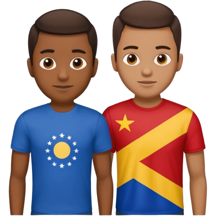 2 male Best buds , one in showing Philipines flag tshirt, one is showing Spain flag emoji