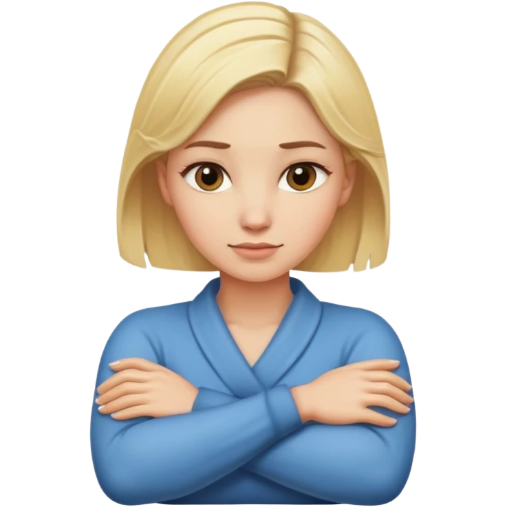 A blonde hair woman with arms crossed around neck emoji