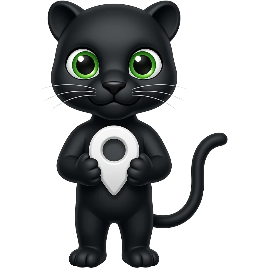Black panther with green eyes holding a location pin in its hands emoji