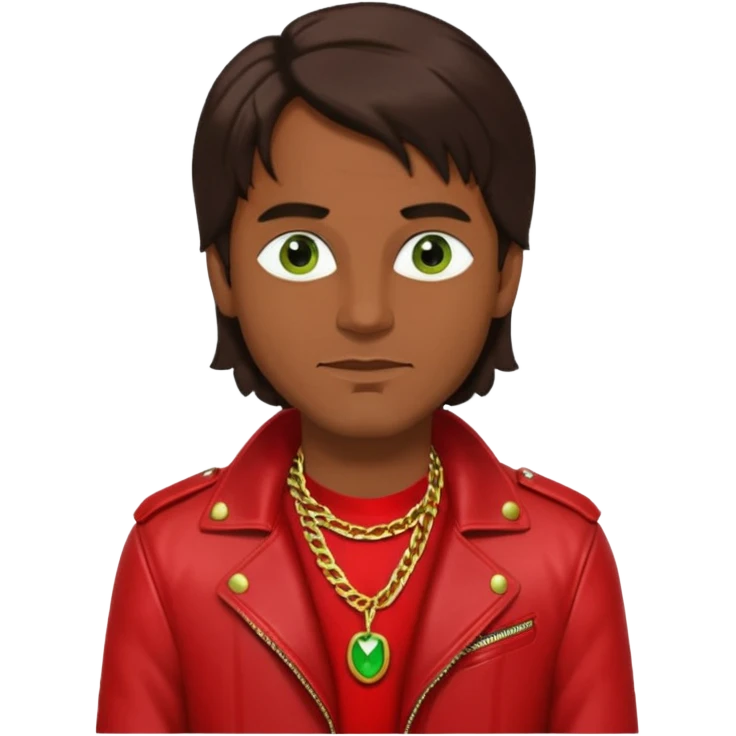 Robert Pilatus, German Singer (1964-1998) with medium dark skin, long dark brown hair, green eyes, red outfit emoji