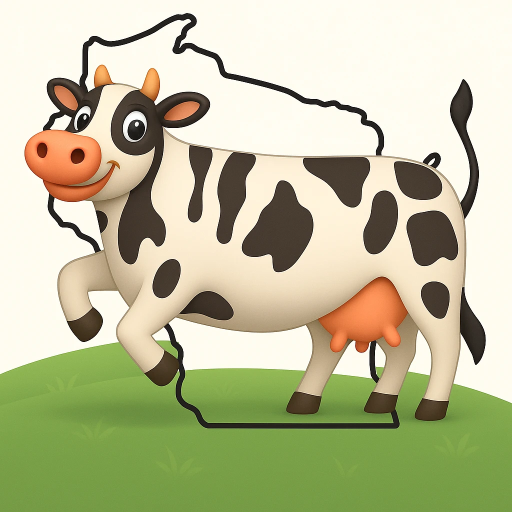 Add the outline of the state of Wisconsin in the background behind the cow and grass field emoji