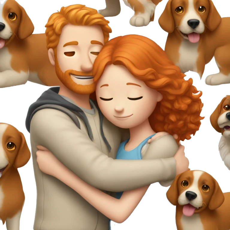 A ginger dog and a redhead girl hug emoji