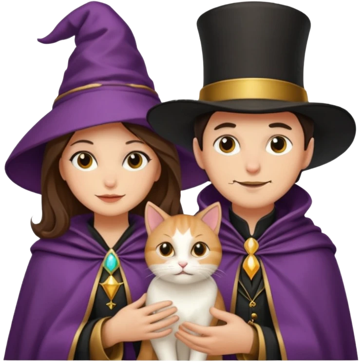 magician couple and their pet cat emoji
