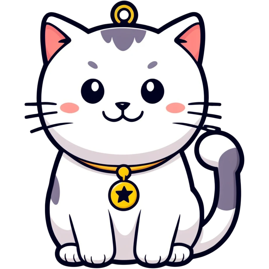 smiling cat wearing a pendant, cartoon sticker style emoji