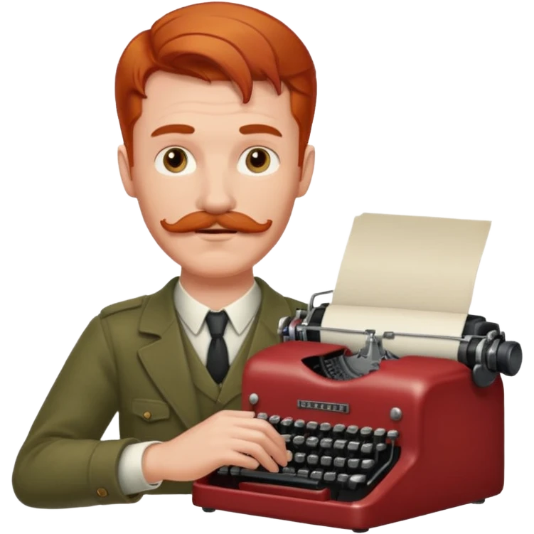 moustache redhead man with vintage typewriter emoji