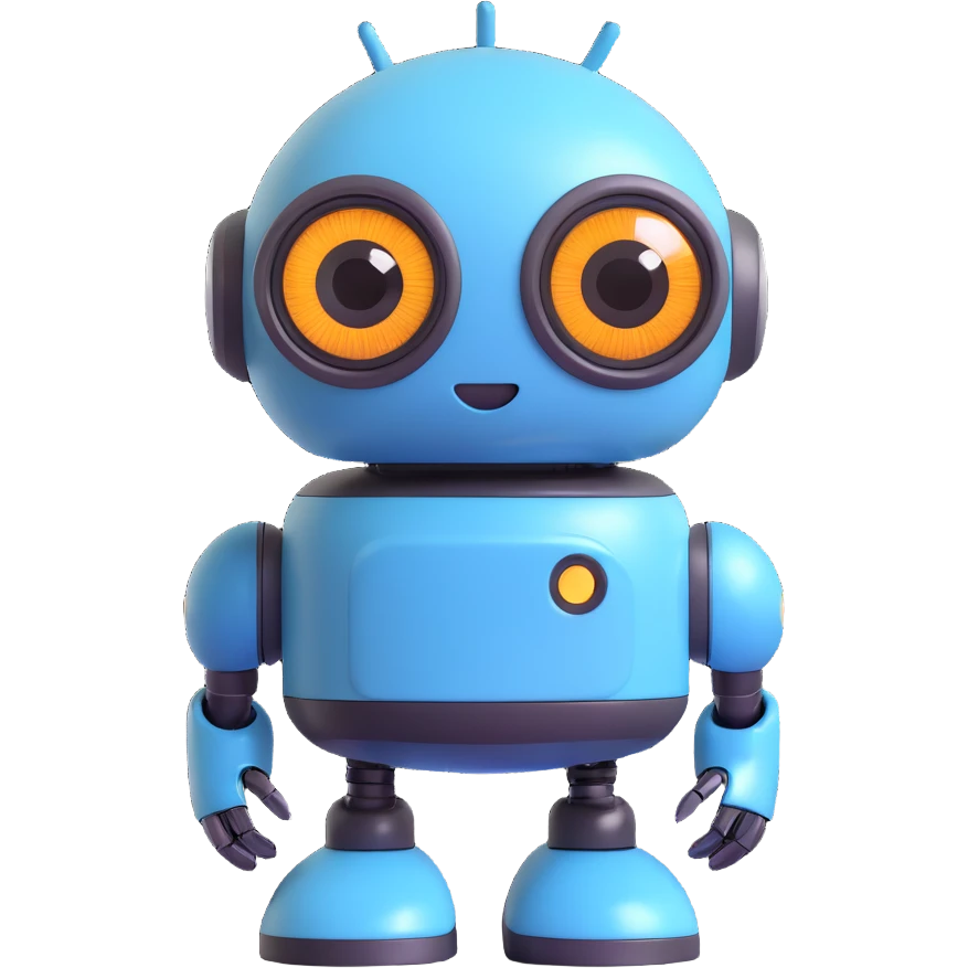 Friendly robot with big expressive eyes — round head, glossy finish, slightly clumsy but charming (think Wall-E meets Baymax). emoji
