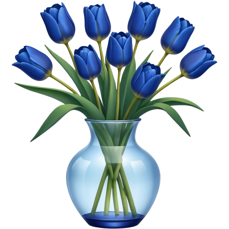 Navy blue tulips in glass vase  emoji