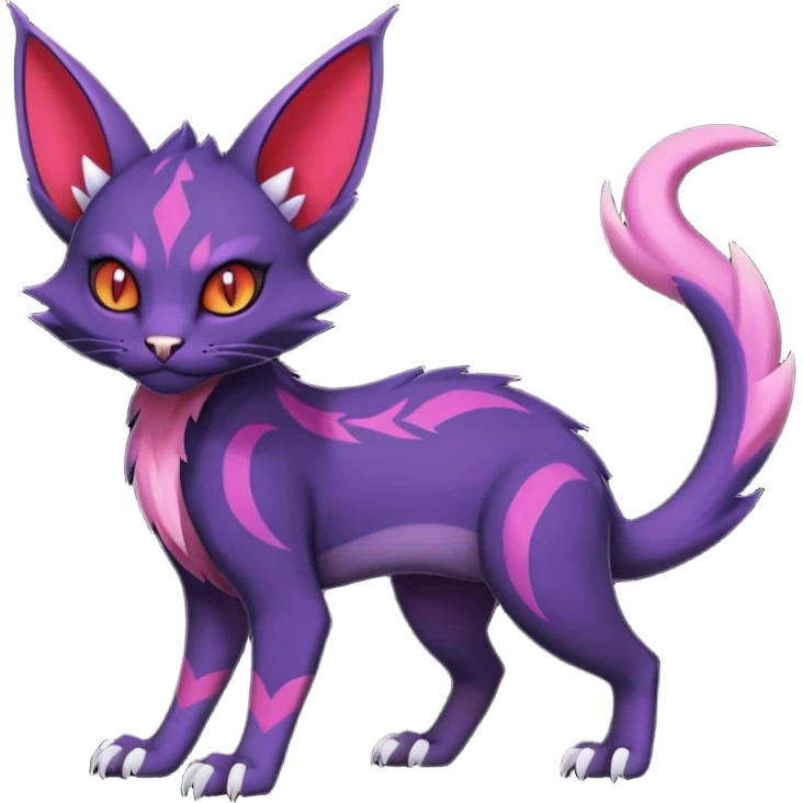 Black edgy Noivern-Noibat-Purloin-Torracat-Lykoi-Caracal-cat-Fakemon-fusion-hybrid-creature with violet and red scale markings emoji