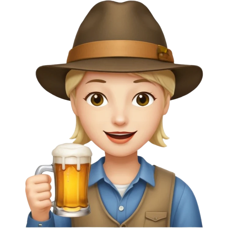 Erstelle das WhatsApp Emoji "zwinkerndes Gesicht" mit Bierkrug und Hut emoji