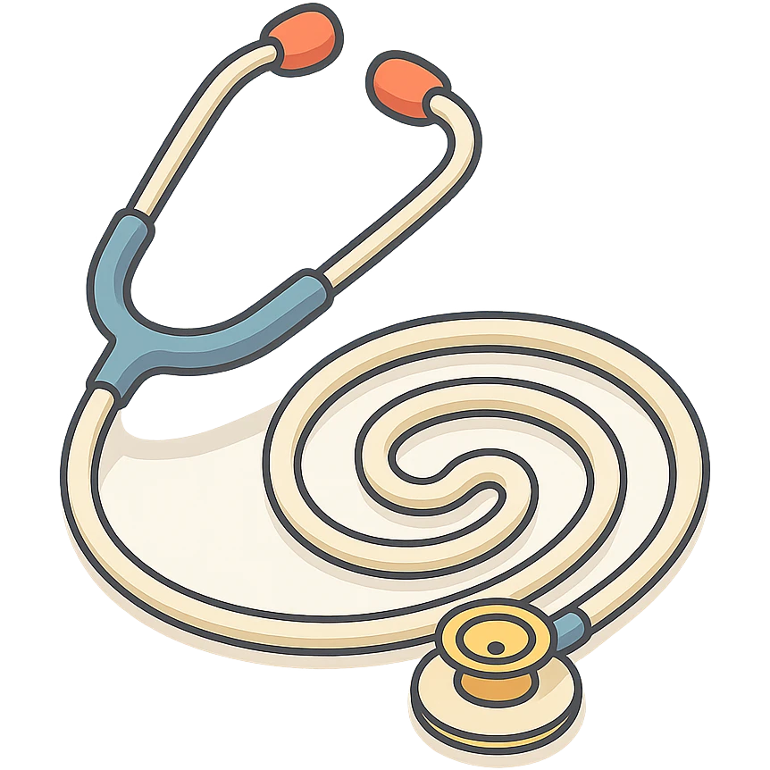 stethoscope with tube coiled in a spiral, 2D isometric style, detailed drawing, detailed shadows and highlights, clean contours, soft lighting, transparent background emoji