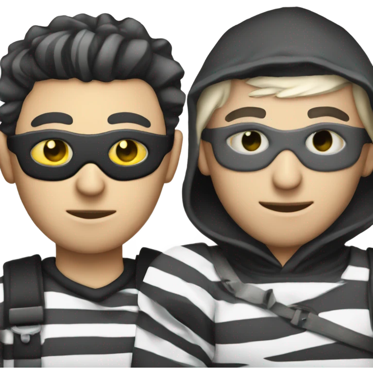 man with black and white striped shirt, black eye mask and a bag if money, like the robber/thief emoji emoji