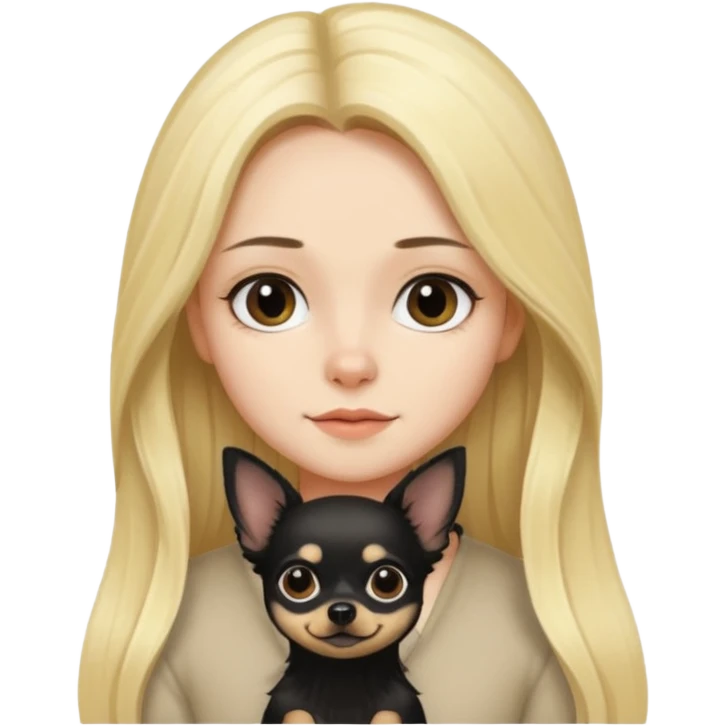 Chico pelo largo rubio chica pelo largo negro y chihuahua negro  emoji