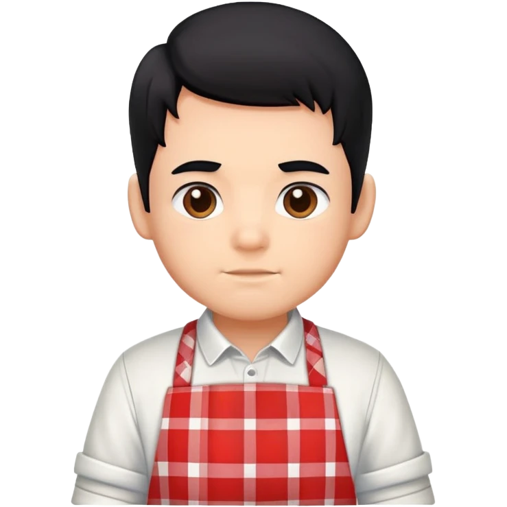 big boy with black hair all up, wearing a red and white plaid apron emoji