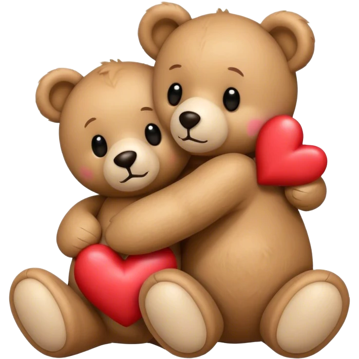 Teddy hugging another teddy with hearts emoji