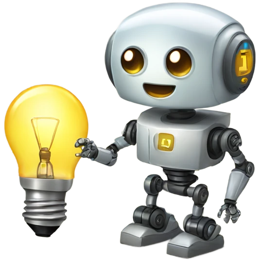 robot holds a light bulb emoji